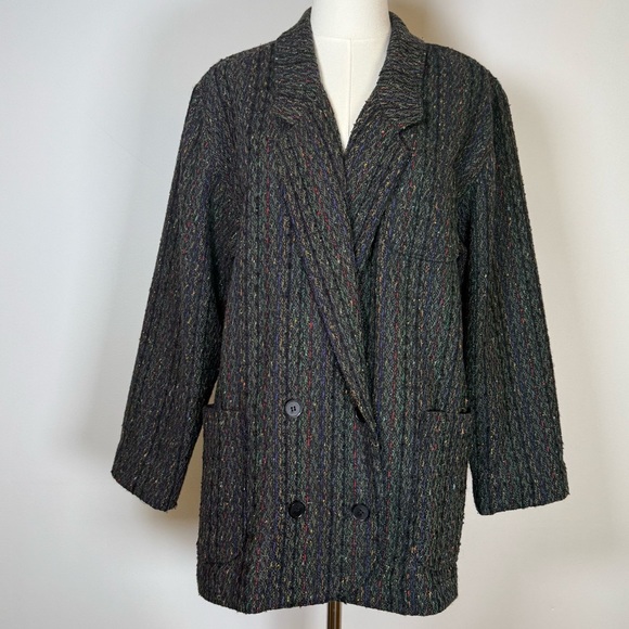 Vintage Counterparts Wool Blend Multicolor Stripe Tweed Blazer Women’s Size 6 - Picture 1 of 13